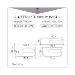 3-Piece Titanium Pot And Pan Cook Set - 6053 -Trek And Travel Sales Ti6053